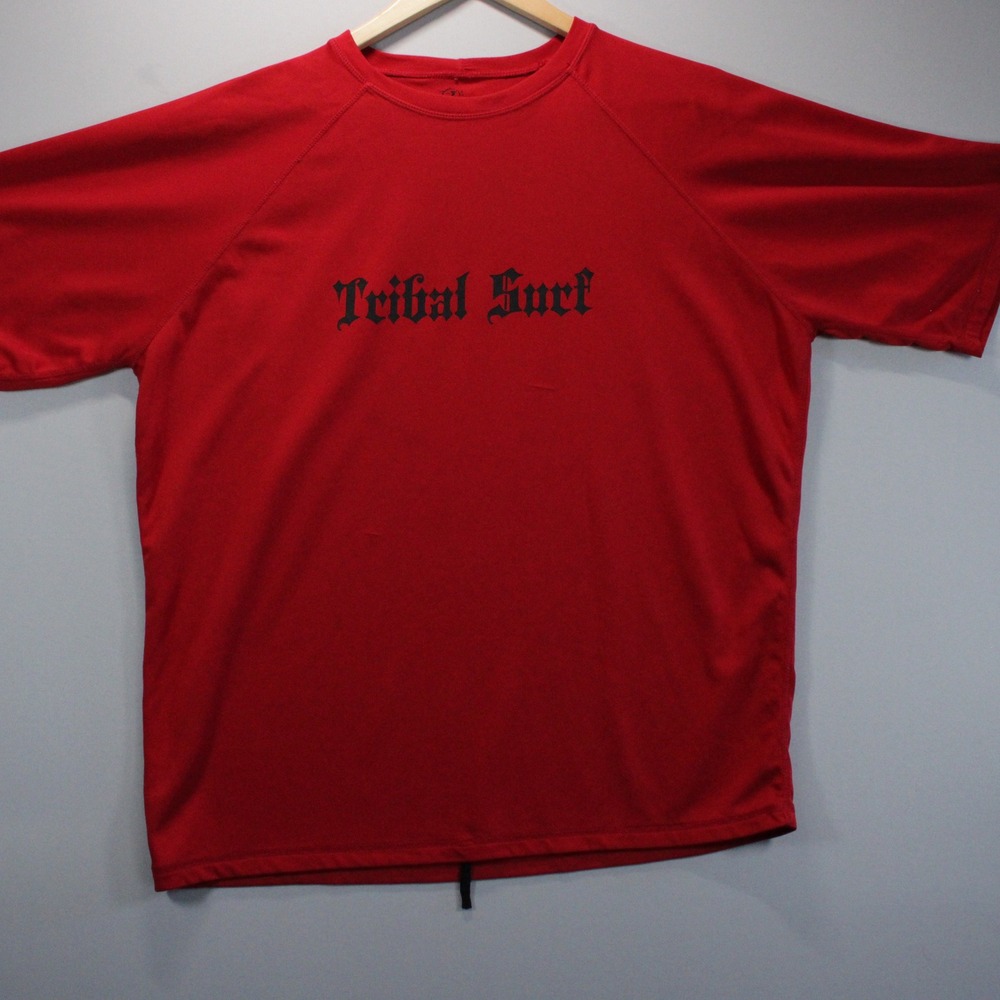 Sunspecs Tribal Surf Rash Guard Mens XL Red Short Sleeve Athletic Stretch Shirt